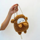 Cotton Solid Color Zipper CHAINS Crossbody Bags 2025 Winter New Cartoon Cute Bags Children's Cute Design Women's Handbags